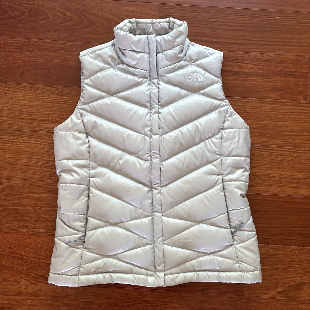 The North Face Womens Aconcagua 550 Down Puffer Vest Medium Silver Gray